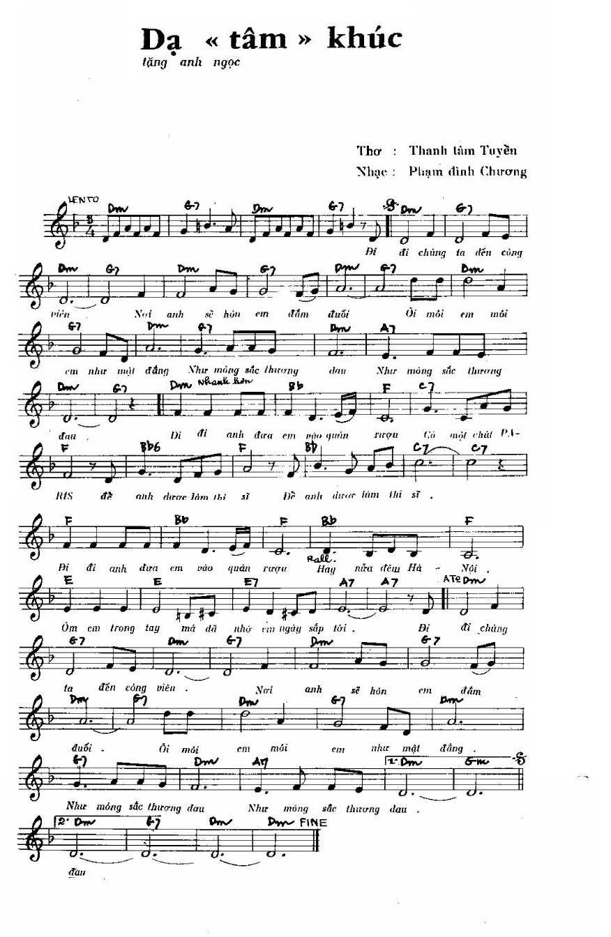 Sheet nhạc Dạ Tâm Khúc